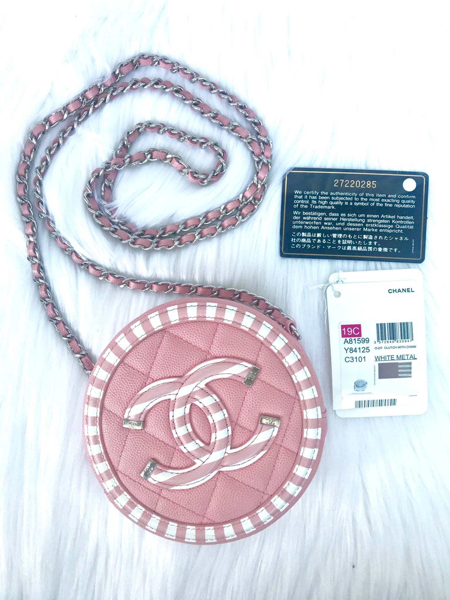 NWT! 💕22C CHANEL Pink Circle Round Handle Vanity 💕Grained Gold HW Chain  Bag