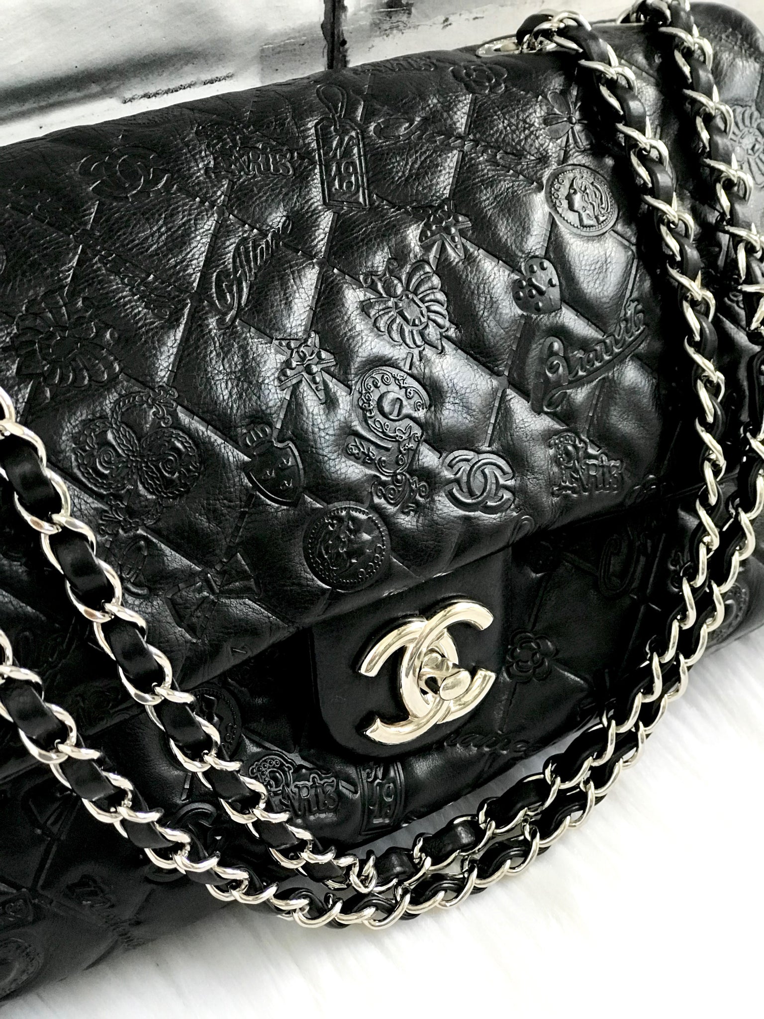 CHANEL Large Flap Embossed Symbol Lucky Charms Bag – Clutch