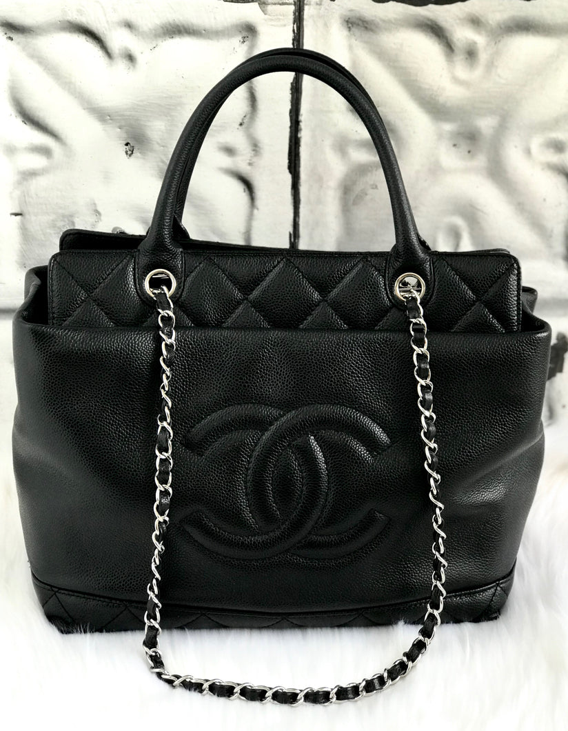 CHANEL Double Handle Shopping Bag Caviar Leather Black