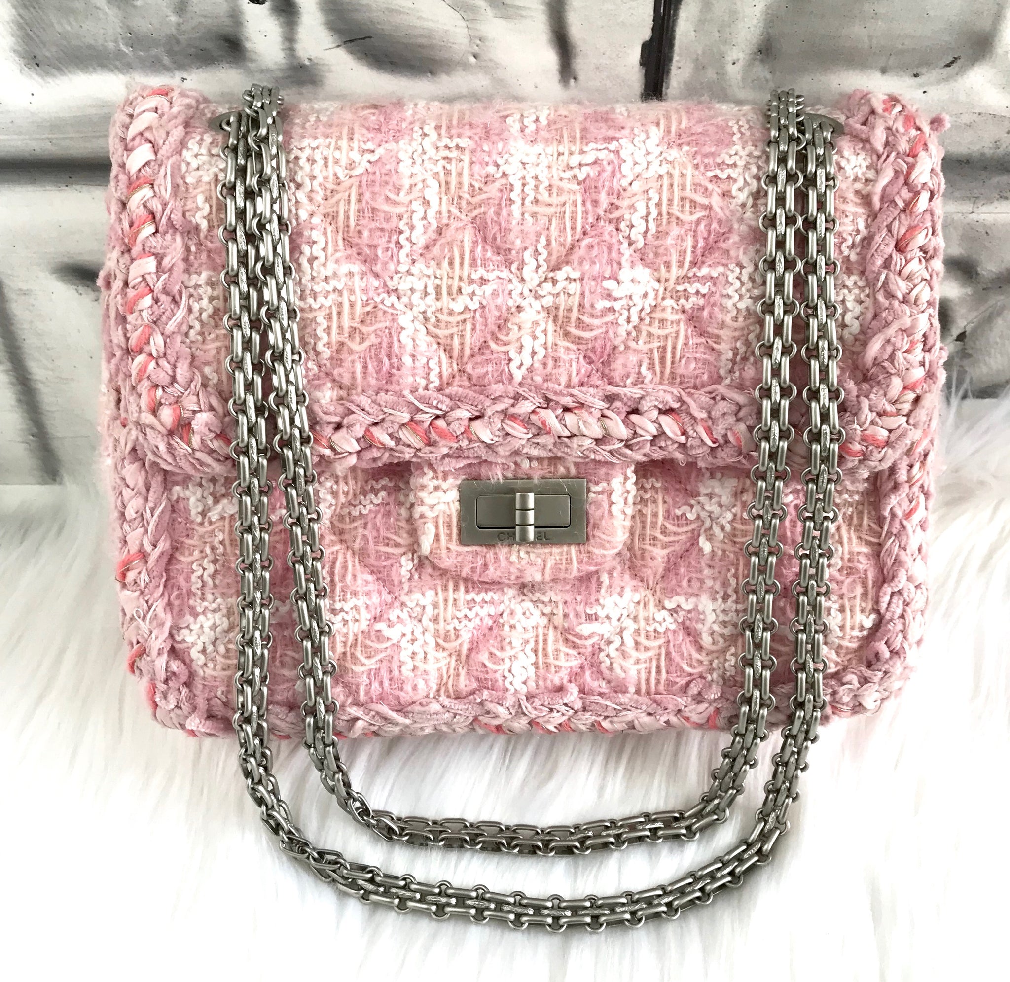 Chanel Tweed Camellia Flap Bag - Pink Shoulder Bags, Handbags - CHA895849