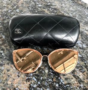 CHANEL Rose Gold 18k Metal Cat Eye 4222 Sunglasses Clutch